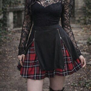 Plaid Black And Red Plaid Zipper Overlay Naughty Skirt Size 4XL